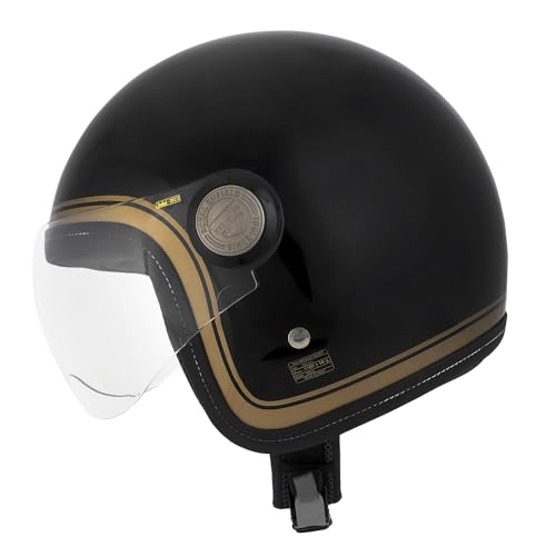 Image of Royal Enfield J1B Chopper Open Face Helmet | ISI and DOT Certified | Impact Protection: High Density EPS Liner | High Impact Grade Thermoplastic Shell | Black Gold M