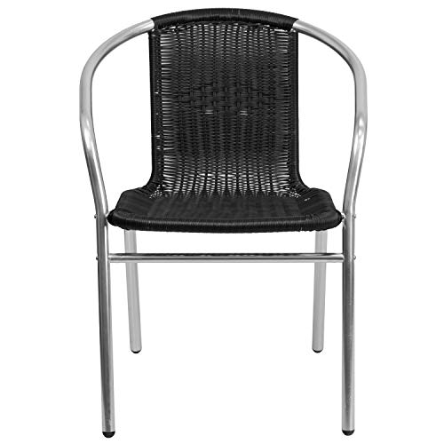 Flash Furniture Lila 4 Pack Commercial Aluminum and Black Rattan Indoor-Outdoor Restaurant Stack Chair - Image 4