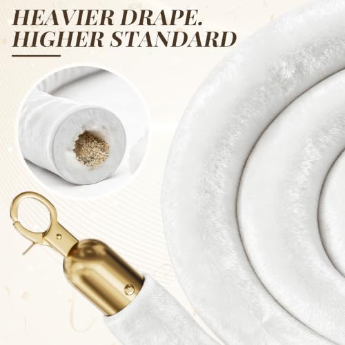 Image of 2PCS White Velvet Stanchion Ropes 5 Ft Crowd Control Ropes Barrier with Gold Hooks for Party Supplies,Photobooth Accessories, Prom,Birthday,Business,Wedding, Museums