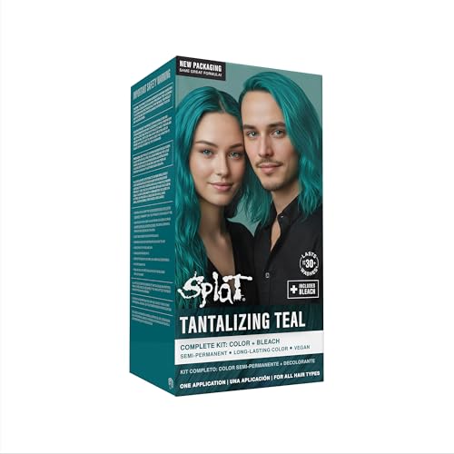 Splat Tantalizing Teal Semi Permanent Hair Dye Kit with Bleach, 1 Application, Includes Teal Hair Dye, Oxide & Bleach Powder, Vegan & Cruelty Free