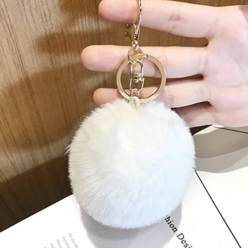 Luvi Artificial Faux Rabbit Fur Keychain Fluffy Plush Ball Pompom Ball Charm Key Chain Purse Decoration Cute Car Key Decor Puff Purse Decor Handbag Bag Charm Decoration For Women Girls White #TOP2