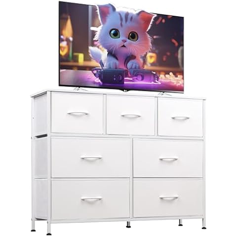 WLIVE 7-Drawer Dresser with Sturdy Steel Frame and Wood Top Cover