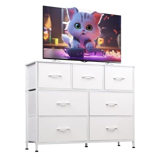 WLIVE Dresser with 7 Drawers, Dressers for Bedroom, Fabric Storage Tower, Hallway, Entryway, Closets, Sturdy Steel Frame, Wood Top, Easy Pull Handle, White