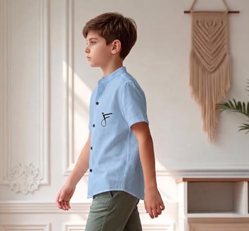 Image of Boys Short Sleeve Shirt, Mandarin Collar, Casual Wear