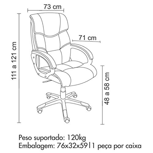 Cadeira de Escritório Home Office Ceuta Giratória PU Preta - Gran Belo