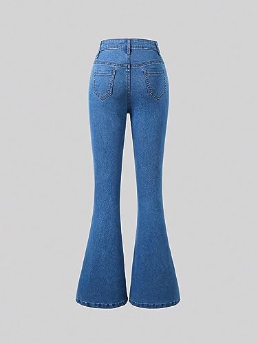 SHENHE Girl's Ripped Bell Bottom Zipper Jeans Distressed Flare Denim Pants2