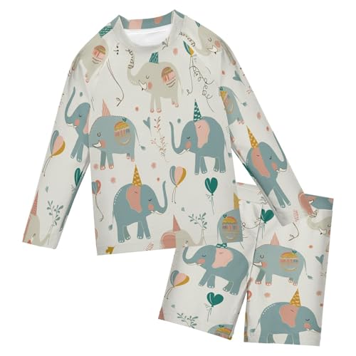 Birthday Elephant Boys Swimsuit Rash Guard Toddler Kids Long Sleeve Swim Shirt and Trunks Swimwear Set 3-10Y