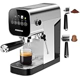 Aigostar Barista - Cafetera Espresso y Capuccino, Compatible con cápsulas y café molido, 20 Bares, Panel Táctil Digital, 1 o 2 tazas, Máquina de café con espumador de leche, 0.9L, 1350W, Inox