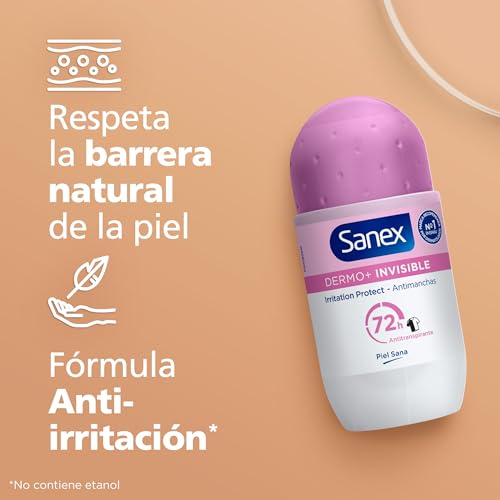 Miniatura 6 de Sanex Dermo+ Invisible Desodorante Antitranspirante Roll-On 72 Horas 6 X 50ml – protección eficaz contra el sudor y el mal olor – dermatológicamente testado – protege de las manchas