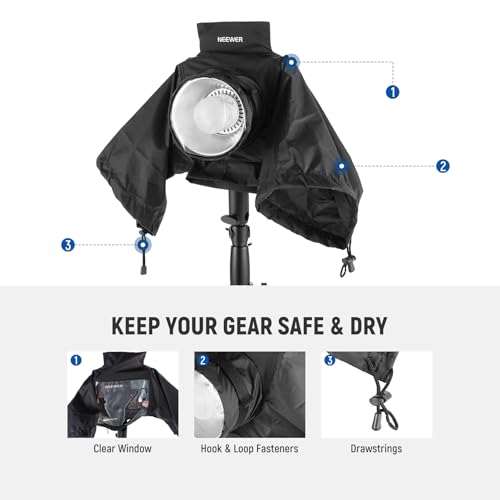 Image of NEEWER Rain Cover for Q4 Outdoor Strobe Flash, Nylon Camera Lens Raincoat with Viewing Window, Sleeves, Touch Fasteners, Drawstrings, Only Compatible with NEEWER Q4 Strobe Light, CQP1