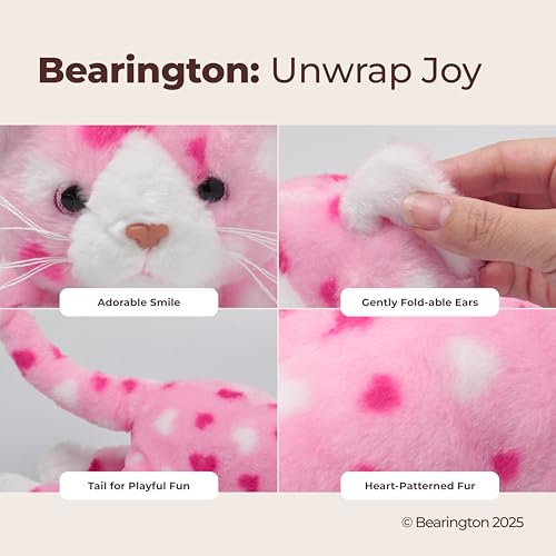 Image of Bearington Valentine Kitty Pink Heart Print Cat Plush - Soft 9 inch Stuffed Animal Toy, Cute Huggable Gift for Valentine's Day, Kids & Cat Lovers, Adorable Collectible Plushies Home Decor