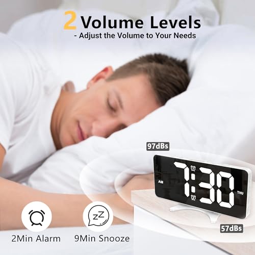 Risop ALARM CLOCK S For Bedrooms, Slim Led Mirror Digital Alarm Desk Clock, Large Display With Dim Mode, Dual Usb Ports thumb #2