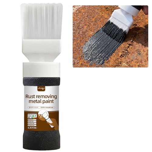 2-in-1 Rust Converter, 6.35 Fl oz Black Rust Inhibitor Touch Up Paint for Metal, Anti-Rust Coating...