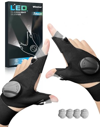 Wizstar LED Flashlight Gloves, Unique Gifts for Men Dad Boyfriend Him Husband, Valentines Day Birthday Gift Waterproof Cool Gadgets Finger Lights with Toggle Switch for Camping Fishing Repairing