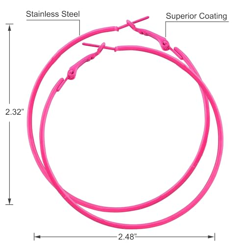 Pink Hoop Earrings for Women 60MM Big Stainless Steel Hoops 80s 90s Large Retro Neon Earrings Party Dangle Earrings Accessories Gift2