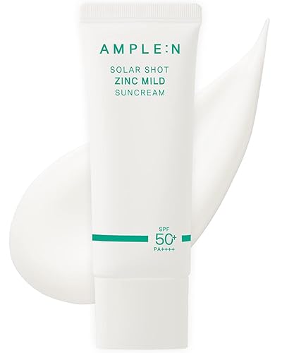 AMPLEN Solar Shot Zinc Mild Sun SPF50+ PA++++ - Protector solar mineral de óxido de zinc que refleja los rayos UVA y UVB, sin fundición blanca,