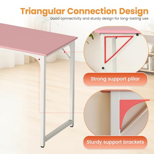 Image of PayLessHere | 47 Inch Computer Desk | Pink | Office Desk with Metal Frame, Adjustable Feet | Water-Resistant, Scratchproof Surface | Sturdy Writing Table for Home Office or Study | Pack of 1