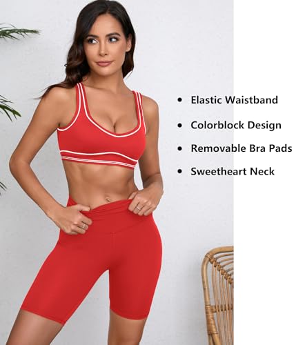 Image of Women Sweetheart Padded Sports Bra- Workout Fitness Square Neck Low Back Yoga Bra