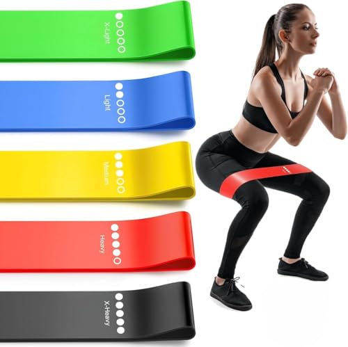 Premium Resistance Bands Set of 5 – Exercise & Fitness Loop Bands for Hip, Glutes, Legs, Squats, Yoga, Pilates, Physical Therapy & Gym Workouts – Booty Belt for Strength Training & Stretching