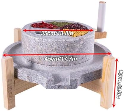 Handmade Stone Mill Grinder with Wooden Frame, Adjustable Coarse & Fine Shaft, 25cm/9.8in, Perfect for Cooking, Baking, and Infusions, Essential Kitchen Tool