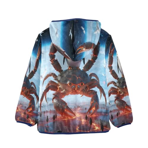 Giant Crab with Penguin Riding Toddler Fleece Jacket Girl Boys Hooded Fleece Jacket Coat Warm Outwear Zip-up 3-10T2