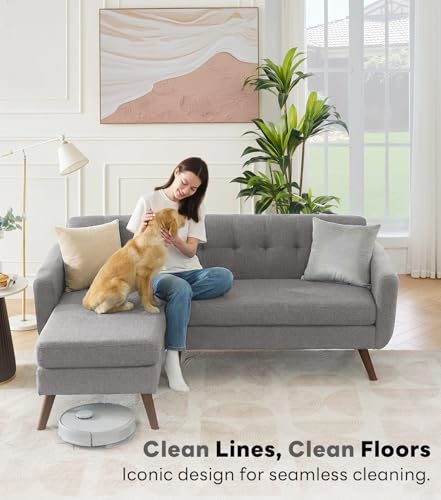 Image of Kingfun L Shaped Couch, 80 inch W Mid-Century Modern Sofa, Sectional Couches, 3 Seater Sofas with Wide Chaise Lounge, Button Tufted Upholstered Sectional Sofa for Living Room, Bedroom, Gray