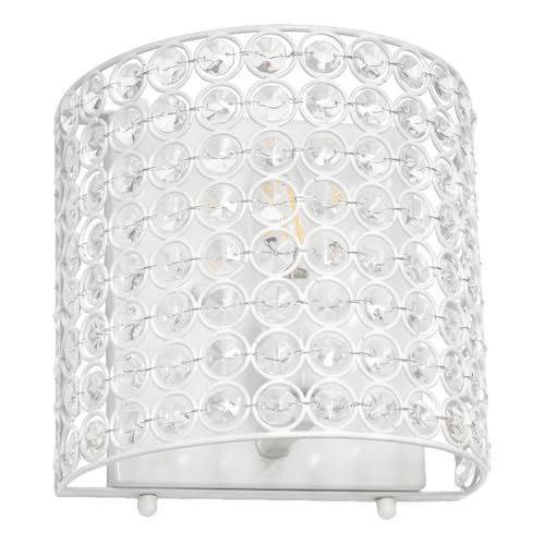 Image of Elegant Designs SC1000-WHT Elipse 1-Light Contemporary Modern 8 inch Crystal and Metal Wall Sconce Lighting Fixture for Bathroom Vanity Hallway Powder Room Dining Room Living Room Bedside, White