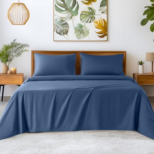 Image of SONORO KATE 100% Egyptian Cotton Sheets,1200 Series,Cal King Size | Soft Breathable & Cooling LuxuryHotel Cotton,Sateen Weave for Soft Feel,Fits Upto 16 inch Mattress,4PC,Navy Blue
