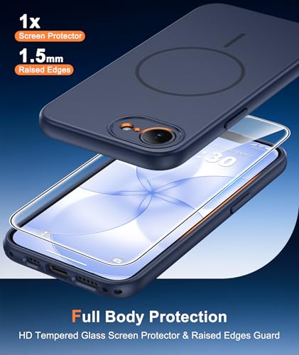Image of FNTCASE for iPhone 17e & iPhone 16e Case: [Compatible with Magsafe] Solid Matte Magnetic Phone Cover with [Full Camera Protection] [Screen Protector] Military Grade Shockproof Protective, Blue