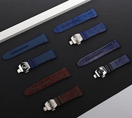Bracelet de montre noir 28mm boucle pliante en nylon silicone et cuir - 5
