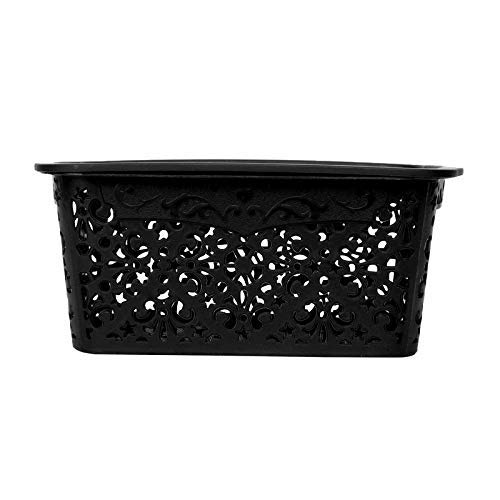 Image of Cutting Edge Essentials Plastic Storage Baskets /Shelf /Turkish Rack with Lid - Set of 3 for Fruit Vegetable Bathroom Stationary Home Basket with Handle (Brown,Beige & White - Small)