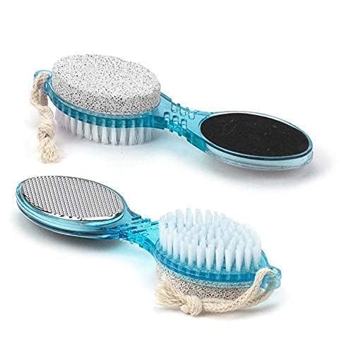 LAGET®4 In 1 Foot Brush, Pumice Stone, Scrubber & File For Soft Care Multi Use Brush Kit Tool, Cleanse and Buff, for Feet, Toes, Nails Cleaning (Multicolor) (pack of 1)
