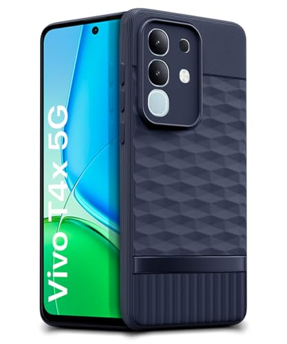 Image of WOW IMAGINE Back Cover for Vivo T4x 5G | iQoo Z10x 5G | Vivo Y31 Pro 5G with Hexa Cube Design | Rubberised Case | Inner Velvet Fabric | Matte Silicone Flexible Mobile Case | Camera Protection - Blue