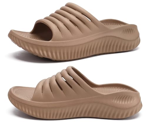 KuaiLu Sandalias de Recuperación Mujer Comodas Ortopedicas Fascitis Plantar Chanclas Señoras Soportes de Arco Ligera Abierta Deportivas Chancletas Verano Playa Goma Antideslizantes Beige puro 39