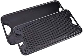 Victoria GDL-194 Rectangular Cast Iron Double Burner, Reversible Griddle Grill Seasoned with 100%