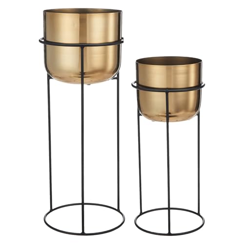 Image of amazon basics Gold Plated Metal Planters with Stands (Set of 2) | Suitable for Living Room, Bedroom Decor | (Gold)