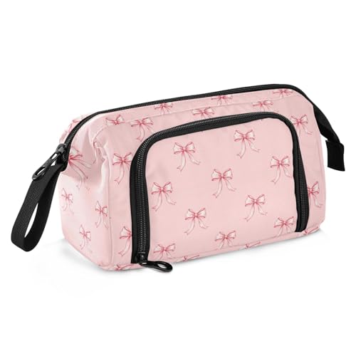 Image of Ribbon Bow Pink Pencil Case Pouch Big Capacity Pencil Bag Box Organizer Pen Case with Compartmens Stationery Organizer for Girls School College