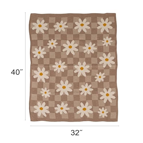 Image of Creative Co-Op Cotton Knit Baby Blanket with Daisies and Check Pattern, Multicolor