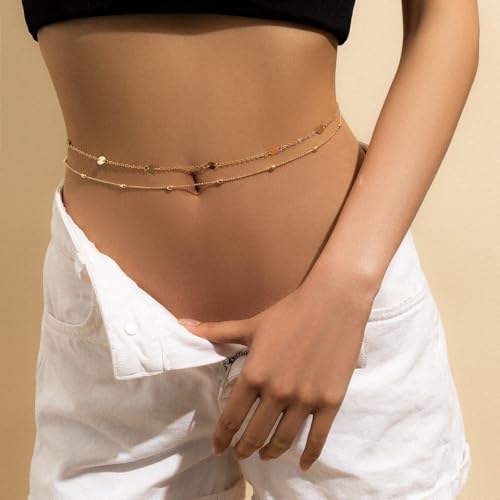 Image of Shining Diva Fashion Set of 2 Belts for Women and Girls Stylish Kamarbandh Kamar Chain Waist Belt for Dresses Jeans Saree