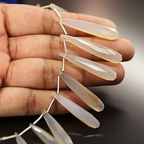 LKBEADS White Chalcedony Faceted Tear Drop Briolette Gemstone Craft Loose Beads 7" 20mm 42mm