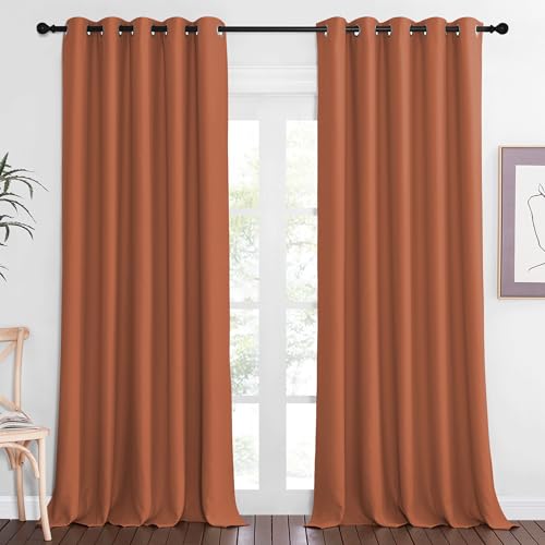 NICETOWN Blackout Curtains 84 Inch Length, Thermal Insulated Curtains for Bedroom Grommet Energy Saving Room Darkening Drapes for Living Room Window, 1 Panel, Burnt Orange, 66" W x 102" L