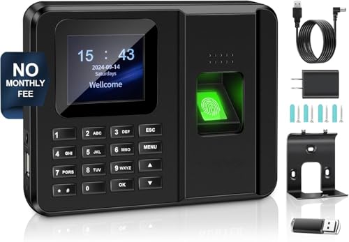 Forubar 2 in 1 Time Clocks for Employees Small Business (Fingerprint + Password) Employee Clock in & Out Machine Attendance Punch Clock, Clock in Machine for Employees - Multilingual Including Arabic