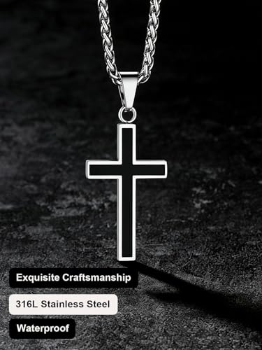 Image of U7 Cross Necklace for Men, Stainless Steel Silver Black Gold Mens Cross Necklace, 22-24 Inches