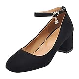  Birdsight Riemchen Pumps mit Blockabsatz 5cm Absatz Geschlossen Damen Schuhe (Schwarz, 39)