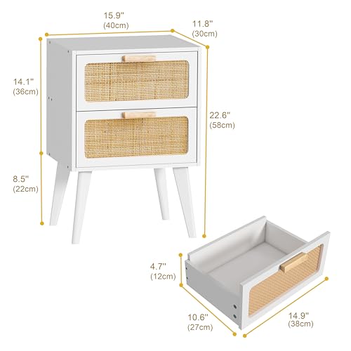 Image of YAUKOMEL White Nightstand, Wood End Table, Side Table CTG59W
