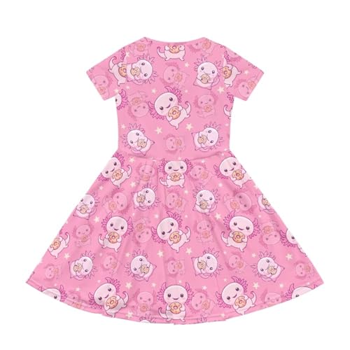 Image of Girls Dress with Pockets Basic Short Sleeve High Waist Swing Skater Dress School Party Dress for Kids