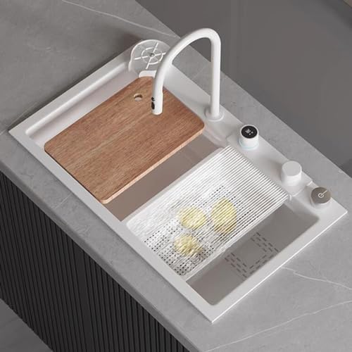 Évier de cuisine à une cuve blanc inox avec cascade 68x45 - 2