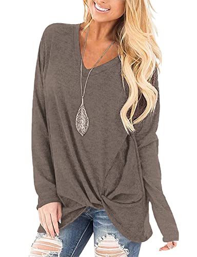Image of SimpleFun Womens Tops Long Sleeve Shirts V Neck Loose Twist Knot Fall Tunic