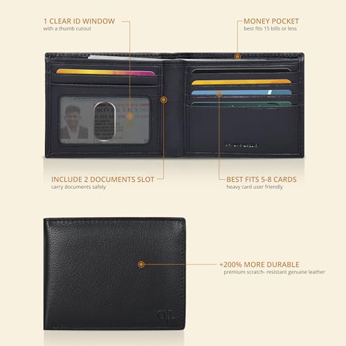 Slim Leather Wallet for Men - RFID Blocking Slim Minimalist Front Pocket - Thin & Stylish with ID Window, Gift For Men2