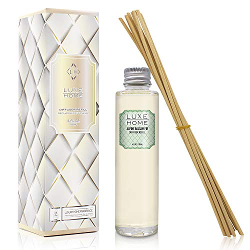 Luxe Home Alpine Balsam Fir Reed Diffuser Refill Oil with Sticks | Festive Scent with Evergreen, Pine & Woodsy Notes | Scented Replacement Oil for Room Diffuser & Reeds
